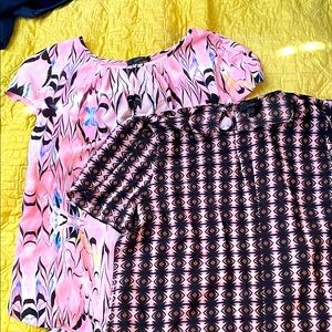 J. Crew Pink and Black Abstract Blouses